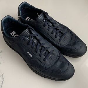 BOSS Men's Navy Leather and mixed material Sneakers